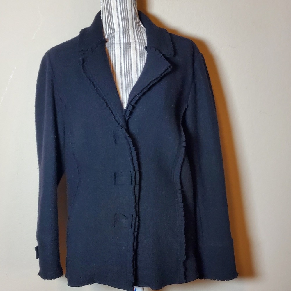 Chico's Black 100% Boiled Wool Raw Edge Jacket Size 2 Large Avant-Garde Coat